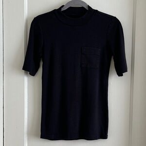 LOFT XS Black Modern Tee 1/4 Sleeve Mockneck Pocket Top T-Shirt